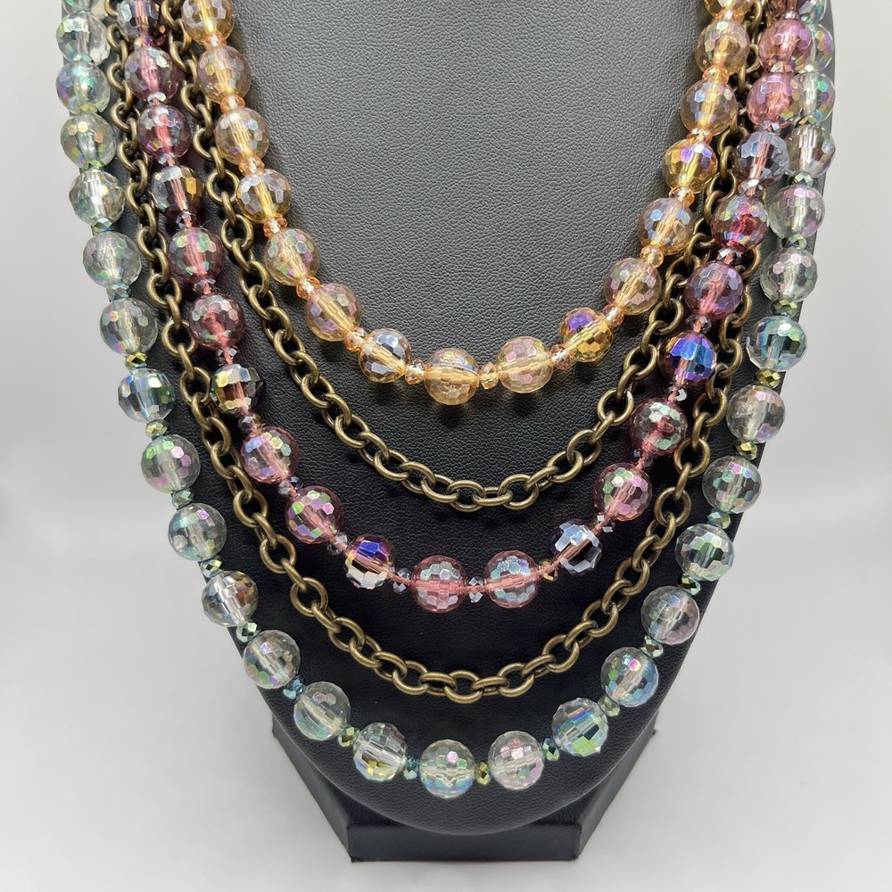 Multi Strand Aurora Borealis AB Multicolor Crystal Sparkle Chain Necklace‎ 15"